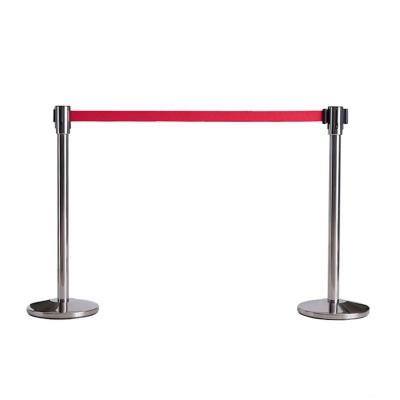 Stainless Steel Que Stand Pole Line Control Barrier Pair - Red Belt